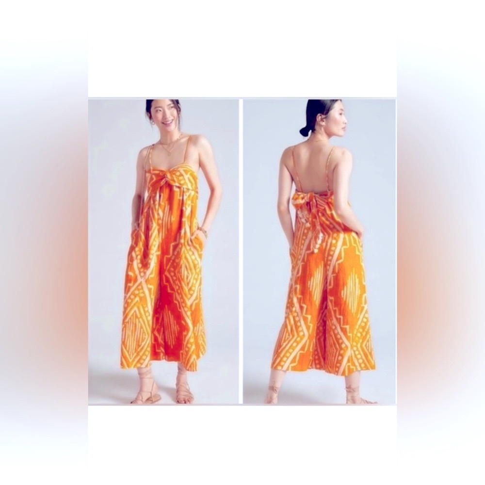 Anthropologie Orange/Yellow Patterned Jumpsuit